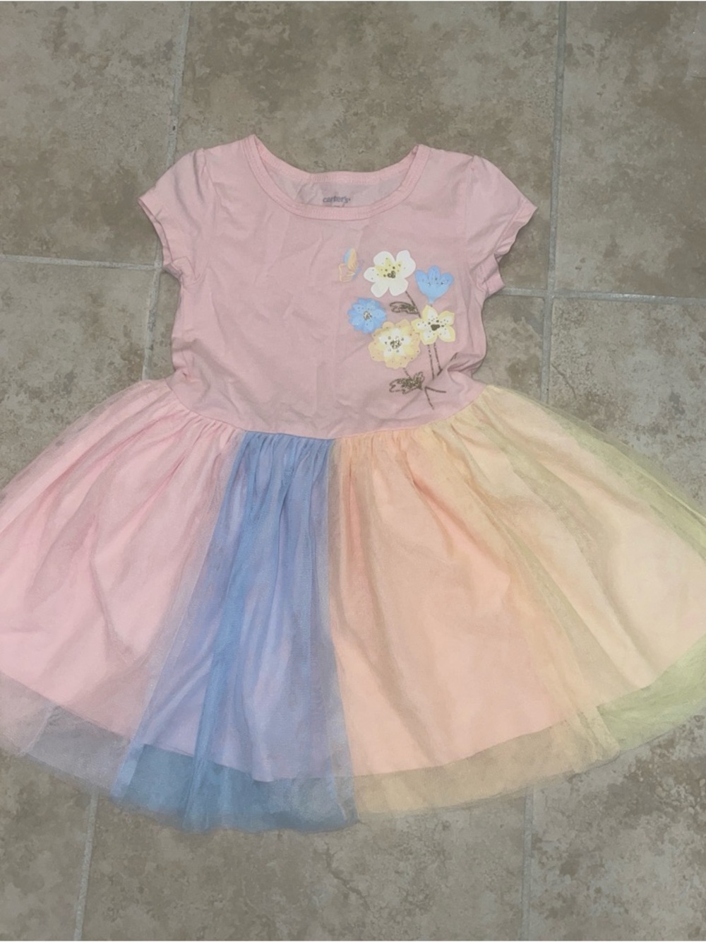 Carter's Pastel Pink Floral Tulle Rainbow-Skirt Dress